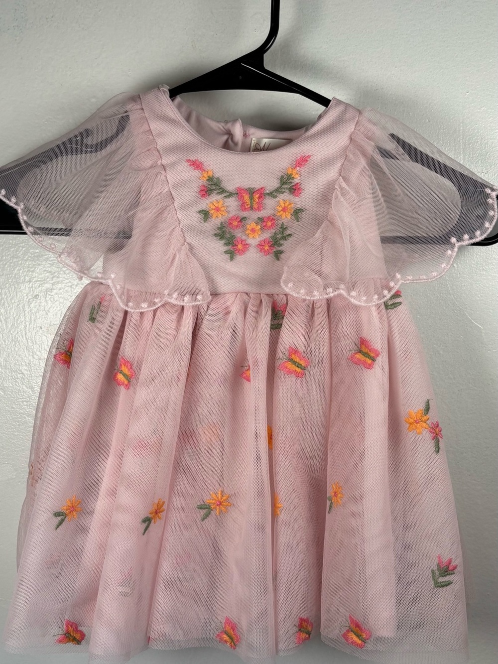 Nannette Pink Embroidered Tulle Dress with Butterfly Motif